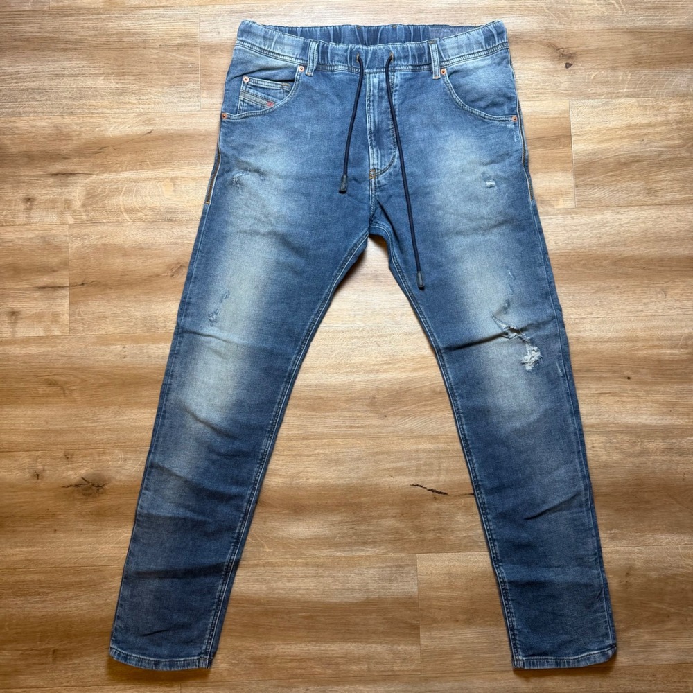 Diesel Krooley-NE JoggJeans Mens 32 Blue Distressed Tapered Sweatpants 084TZ